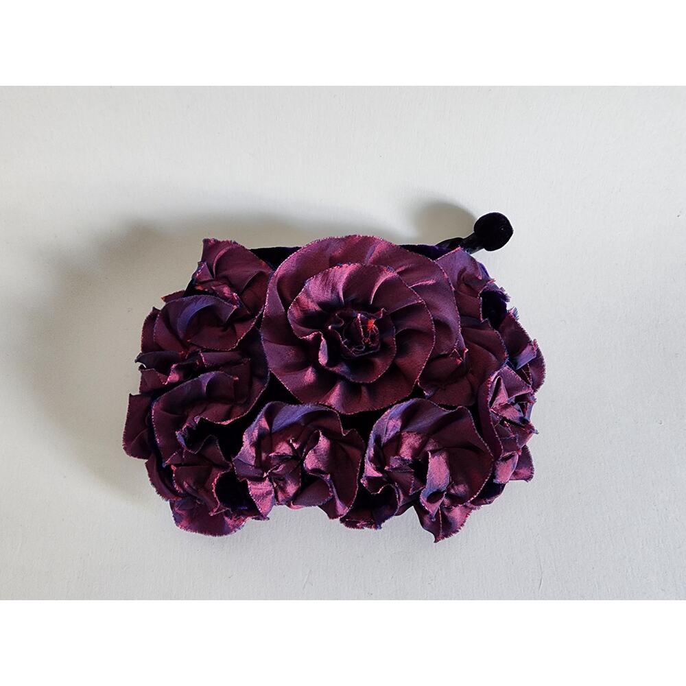 Cupcake International Floral Fabric Clutch Purse – Plum Purple Rosette Design